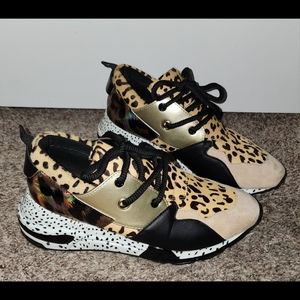 Steve Madden Cliff sneakers shoes leopard cheetah 9.5 womens leather cow hair